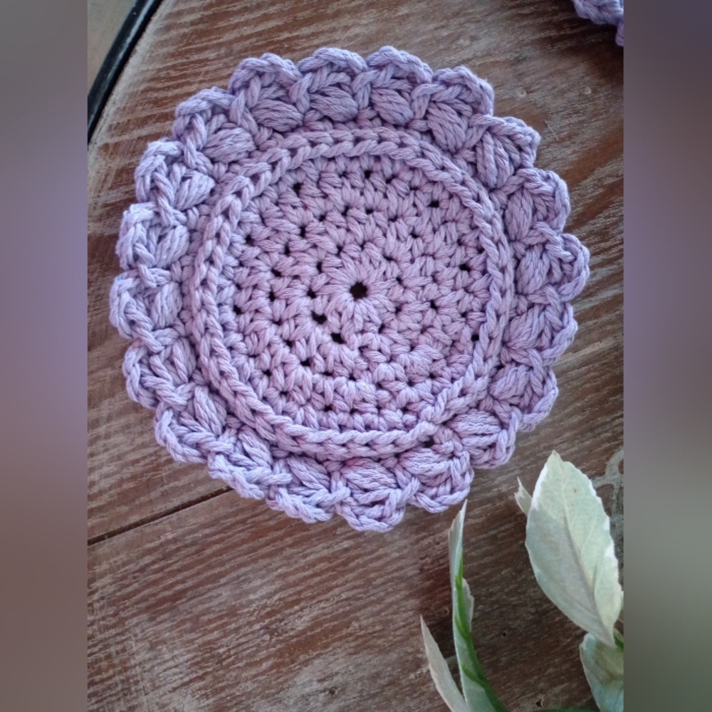 Handcrafted Farmhouse Style Crochet Coasters - Set of 2 in Lavender - Picture 2 of 4